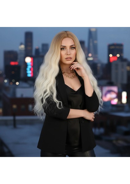 Fiber Sentetik Uzun Su Dalgası Peruk - Balköpüğü / Platin Uzun Ombreli fiyatları