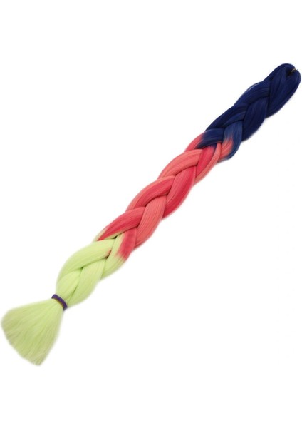 Afrika Örgüsü ve Rasta Için Sentetik Ombreli Saç - Mor / Pembe / Açık Fıstık Yeşili