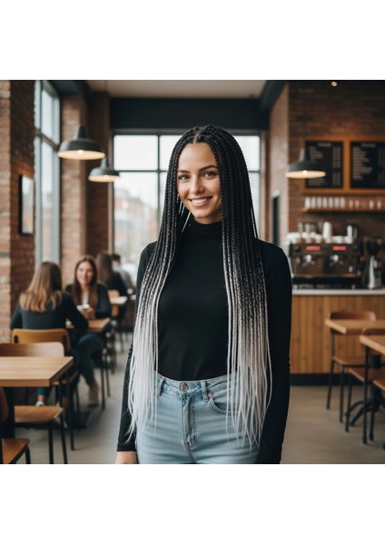 Afrika Örgüsü ve Rasta Için Sentetik Ombreli Saç - Siyah / Açık Gri