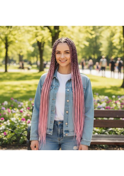 Afrika Örgüsü ve Rasta Için Sentetik Ombreli Saç - Siyah / Pudra Pembe