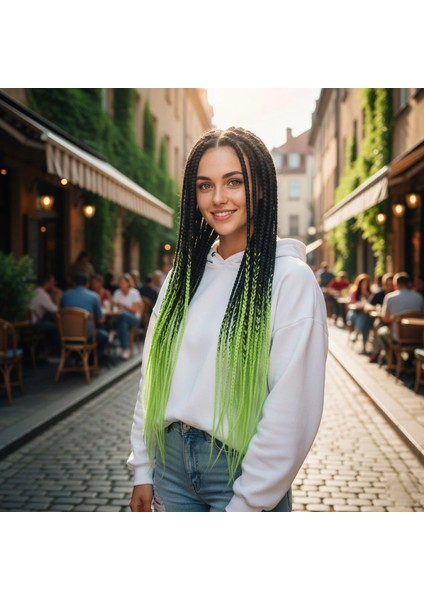 Afrika Örgüsü ve Rasta Için Sentetik Ombreli Saç - Siyah / Açık Fıstık Yeşili