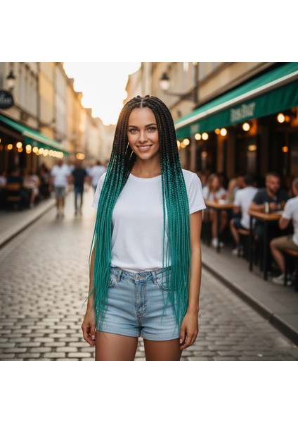 Afrika Örgüsü ve Rasta Için Sentetik Ombreli Saç - Siyah / Yeşil