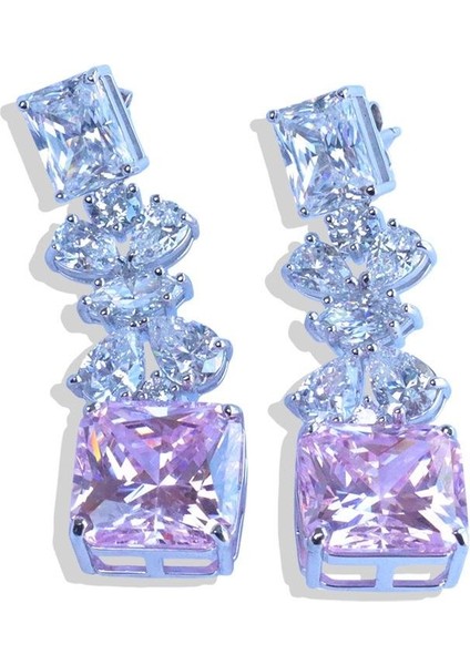 Pembe Kare Çiçekli Gümüş Işıltı Gümüş Küpe fırsatları