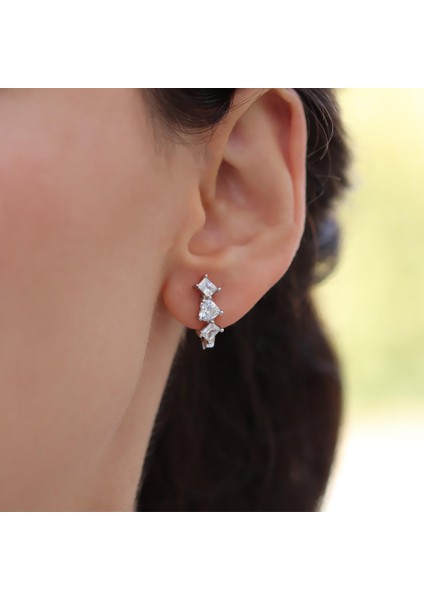 Kalp Taşlı Gümüş Küpe