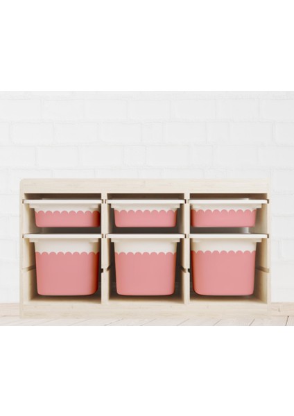 Trofast Pembe Dalgalı Sticker - Çocuk Odası Oyuncak Düzenleme Etiketi - Dayanıklı Folyo