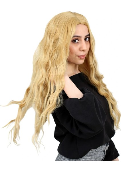 Fiber Sentetik Uzun Su Dalgası Peruk - Sarı modelleri