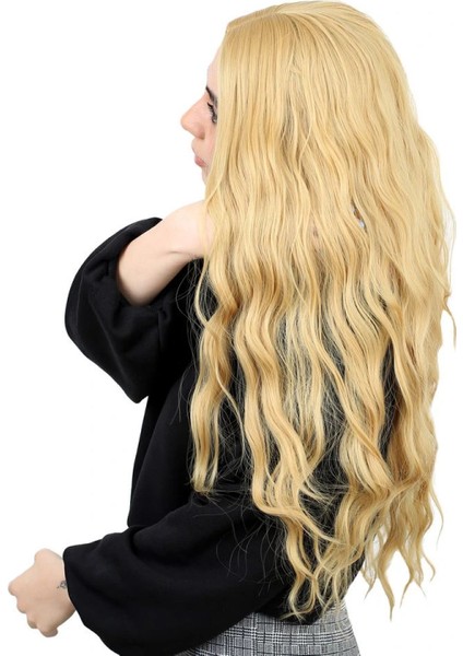 Fiber Sentetik Uzun Su Dalgası Peruk - Sarı fırsatları