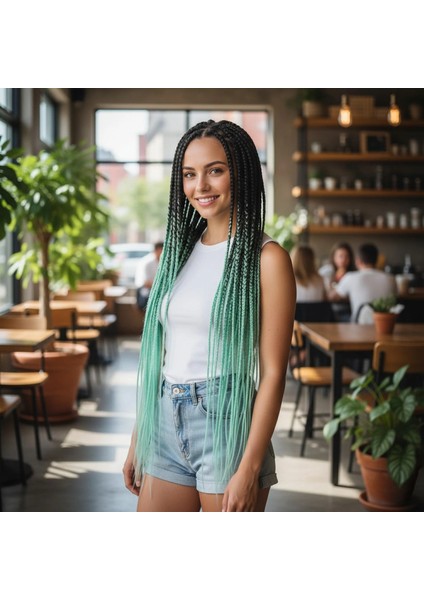 Afrika Örgüsü ve Rasta Için Sentetik Ombreli Saç - Siyah / Su Yeşili