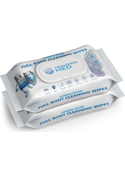 Healthon Med Koruyucu Krem Içerikli Islak Vücut Temizleme Mendili (50 x 2'li Set, Büyük)