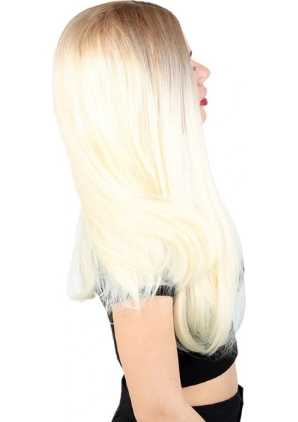 Fiber Sentetik Uzun Düz Peruk - Açık Balköpüğü / Platin Ombreli fiyatları