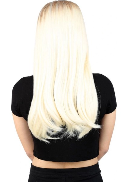 Fiber Sentetik Uzun Düz Peruk - Açık Balköpüğü / Platin Ombreli fırsatları