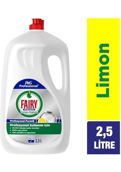 Fairy Profesyonel Sıvı Bulaşık Deterjanı Elde Yıkama Limon Kokulu 2.5 L, Pack Of 1