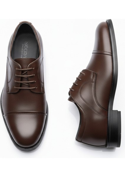 GR0413 Hakiki Deri Kaydırmaz Kauçuk Taban Üst Kalite Kahverengi Klasik Baba Ayakkabısı