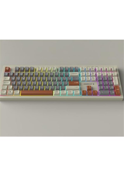 Everest Km-77 Runa Gri-Krem-Kahve USB Rainbow Aydınlatmalı Sessiz Q Klavye + Mouse Set fiyatları