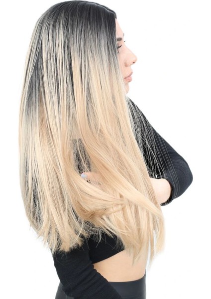 Fiber Sentetik Uzun Düz Peruk - Siyah / Balköpüğü Ombreli fiyatları