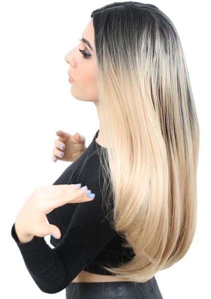 Fiber Sentetik Uzun Düz Peruk - Siyah / Balköpüğü Ombreli modelleri