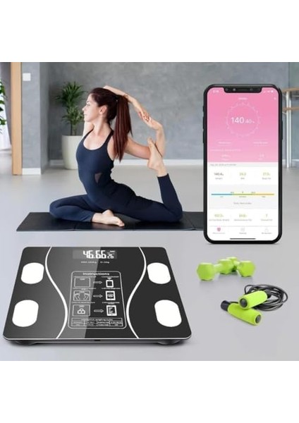 Suwors Akıllı Bluetooth Tartı – Vücut Yağ, Kas, Su, Bmı Ölçümü | Android & Ios Uyumlu | Uygulama Destekli | 13 Ölçüm | Temperli Cam | Şık ve Kaymaz Tasarım