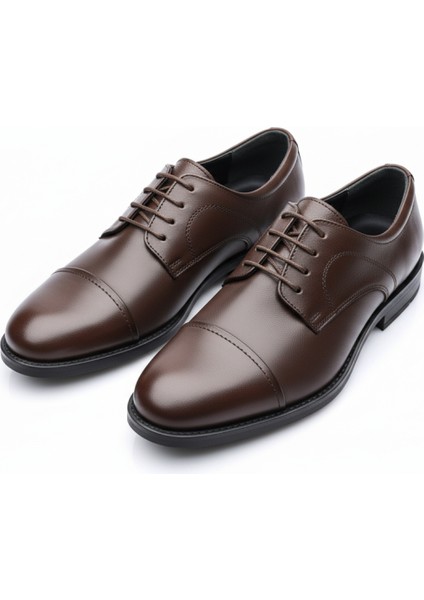 GR0413 Hakiki Deri Kaydırmaz Kauçuk Taban Üst Kalite Kahverengi Klasik Baba Ayakkabısı