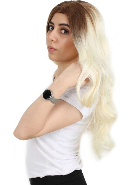 Yoğun Dalgalı Fiber Sentetik Uzun Perçemsiz Peruk - Balköpüğü / Platin Uzun Ombreli modelleri