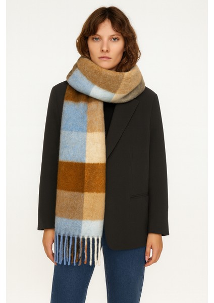 Unisex Puffy Ekoseli Şal Atkı 45X220 cm