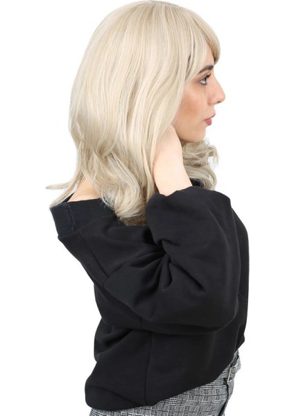 Dalgalı Perçemli Orta Boy Fiber Sentetik Peruk - Balköpüğü / Platin Röfleli fiyatları