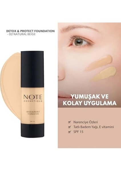 Note Detox & Protect 02 Natural Beige Canlandırıcı Etkili Spf 15 Kapatıcı Fondöten