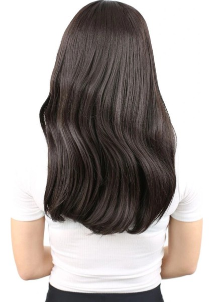 Kahkülsüz Fiber Sentetik Orta Boy Düz Peruk - Kahverengi fırsatları