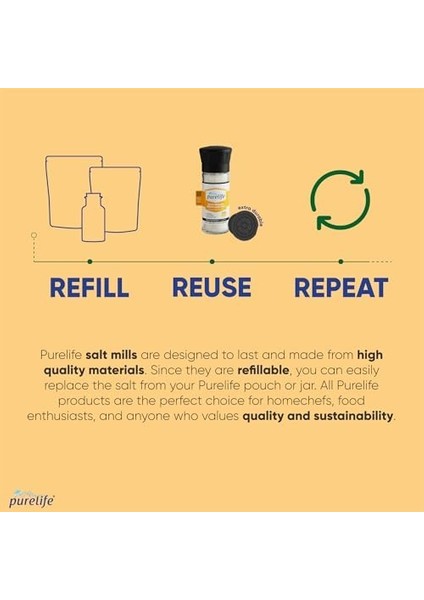 Purelife Himalaya Tuzu - Granül Kristal Kaya Tuzu Beyaz - Cam Şişe Seramik Değirmenli - 120 gr