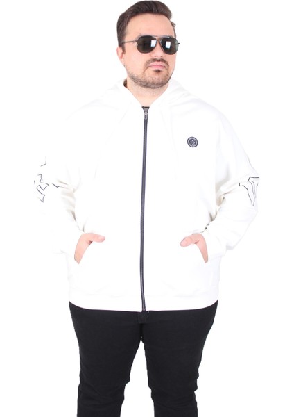 Mocgrande Büyük Beden Kapüşonlu Fermuarlı Sweat Double Face Ossi 25705 Ekru