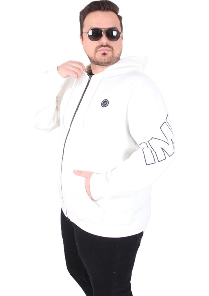 Mocgrande Büyük Beden Kapüşonlu Fermuarlı Sweat Double Face Ossi 25705 Ekru modelleri