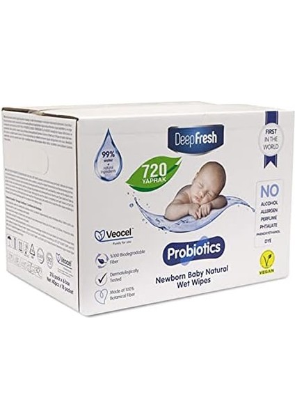 Deep Fresh Probiyotik Alkolsüz Parabensiz Yenidoğan Bebek Islak Mendili 720 Yaprak (18 x 40 Adet)