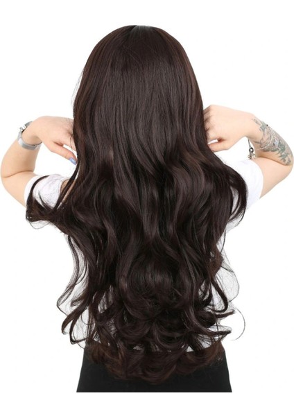 Yoğun Dalgalı Fiber Sentetik Uzun Perçemsiz Peruk-Koyu Kahve fırsatları
