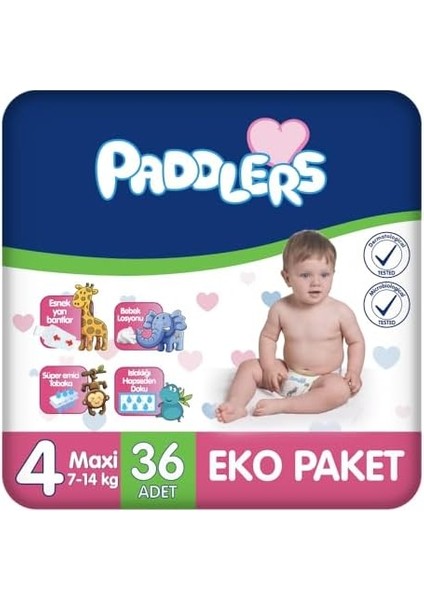 Paddlers 4 Numara Maxi 36 Adet (7-14 Kg) Eko Paket