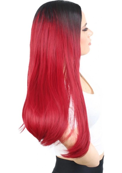 Fiber Sentetik Uzun Düz Peruk - Siyah / Kızıl Ombreli fiyatları