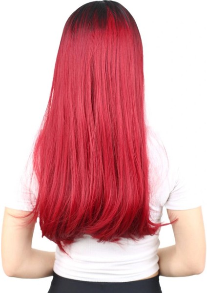 Fiber Sentetik Uzun Düz Peruk - Siyah / Kızıl Ombreli fırsatları