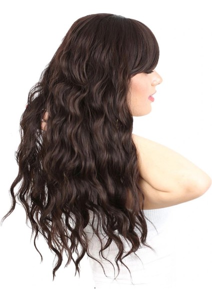 Perçemli Uzun Su Dalgası Fiber Sentetik Peruk- Koyu Kahve fırsatları