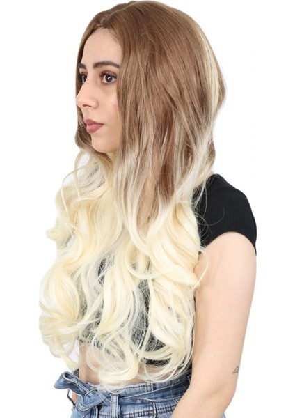 Yoğun Dalgalı Fiber Sentetik Uzun Perçemsiz Peruk - Balköpüğü / Platin Ombreli modelleri