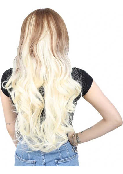 Yoğun Dalgalı Fiber Sentetik Uzun Perçemsiz Peruk - Balköpüğü / Platin Ombreli fırsatları