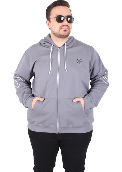 Mocgrande Büyük Beden Kapüşonlu Fermuarlı Sweat Double Face Ossi 25705 Fume