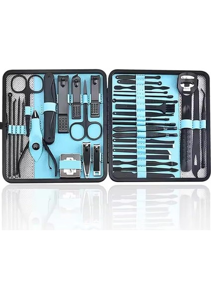 36 Parça Profesyonel Manikür Pedikür Seti, Paslanmaz Çelik Tırnak Bakım Aletleri, Mavi-Siyah Taşıma Çantalı