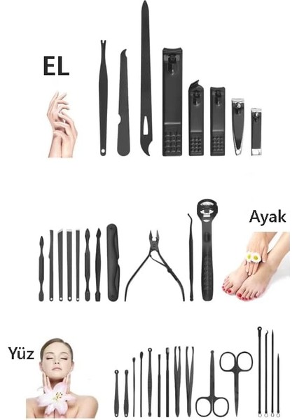 36 Parça Profesyonel Manikür Pedikür Seti, Paslanmaz Çelik Tırnak Bakım Aletleri, Mavi-Siyah Taşıma Çantalı fiyatları