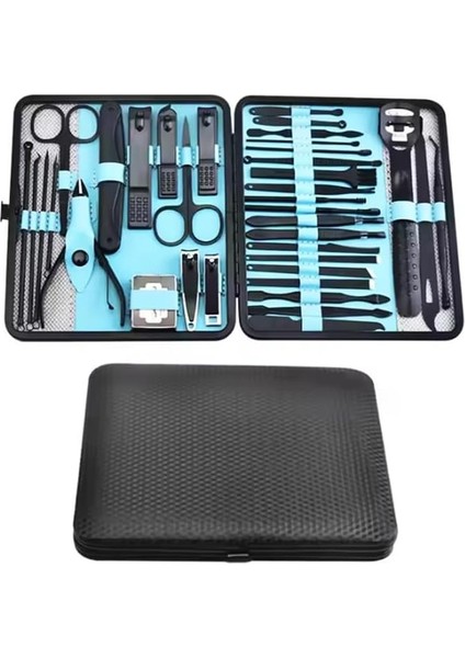 36 Parça Profesyonel Manikür Pedikür Seti, Paslanmaz Çelik Tırnak Bakım Aletleri, Mavi-Siyah Taşıma Çantalı modelleri