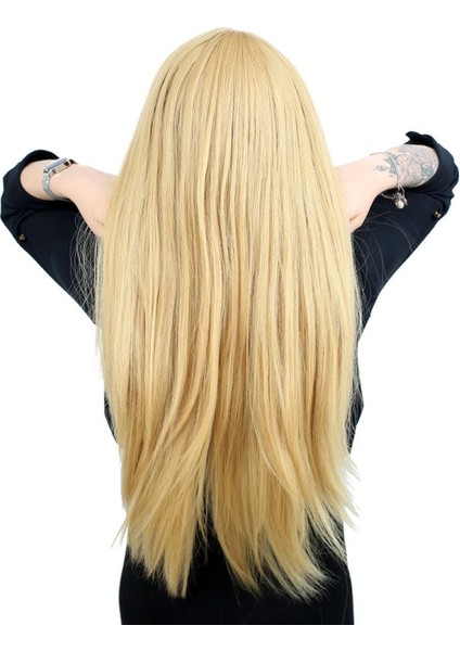 Fiber Sentetik Uzun Düz Kahküllü Peruk - Sarı indirimleri