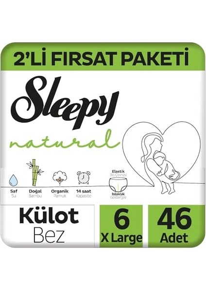 Sleepy Natural 2'li Fırsat Paketi Külot Bez 6 Numara Xlarge 46 Adet