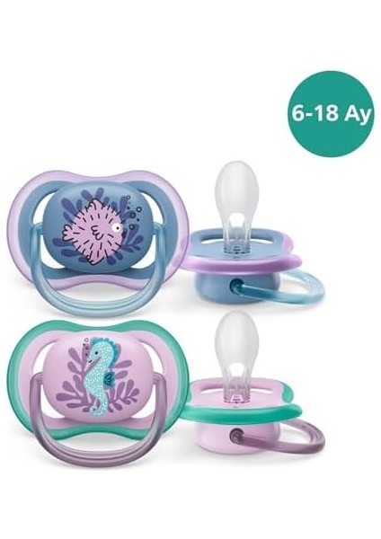 Philips Avent Ultra Air Emzik, Kız Bebekler Için 6-18 Ay, 2’li Paket, Ortodontik Silikon, Geniş Hava Delikli, Mikrodalga Sterilize Edilebilir, Bpa Içermez, Taşıma Kutulu, SCF085/61