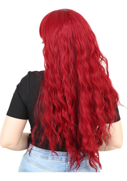 Perçemli Uzun Su Dalgası Fiber Sentetik Peruk - Kızıl modelleri