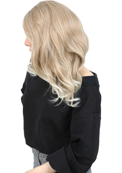 Kahkülsüz Fiber Sentetik Orta Boy Dalgalı Peruk - Karamel / Platin Röfleli modelleri