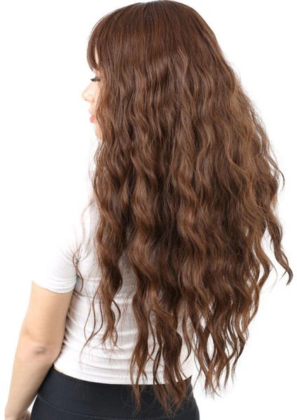 Perçemli Uzun Su Dalgası Fiber Sentetik Peruk- Kahve Karamel modelleri