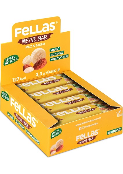 Fellas Meyve Bar, Muzlu ve Bademli, 35GR x 12 Adet