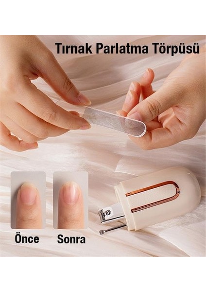 Coofbe Kişisel Taşınabilir Özel Kutulu Profesyonel Tırnak Makası Törpü Kulak Kaşığı Tırnak Bakım Set Bej modelleri